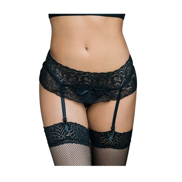 LIGUERO Y TANGA FLORAL NEGRO L/XL